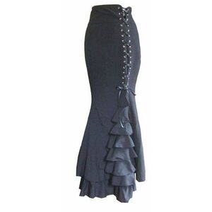 Belle Poque Black Victorian Inspired Gothic Fishtail Mermaid Maxi Skirt L